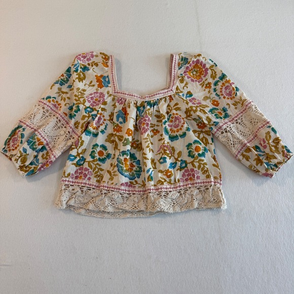 Christian Siriano Tops - Christian Siriano Blouse Women Large Multicolor Floral Square Neck Crochet Trim